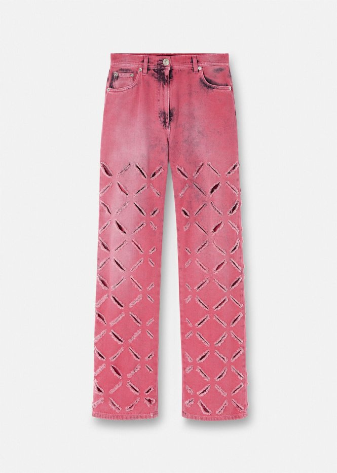 Women VERSACE Denim | Slashed Medusa Jeans Pink