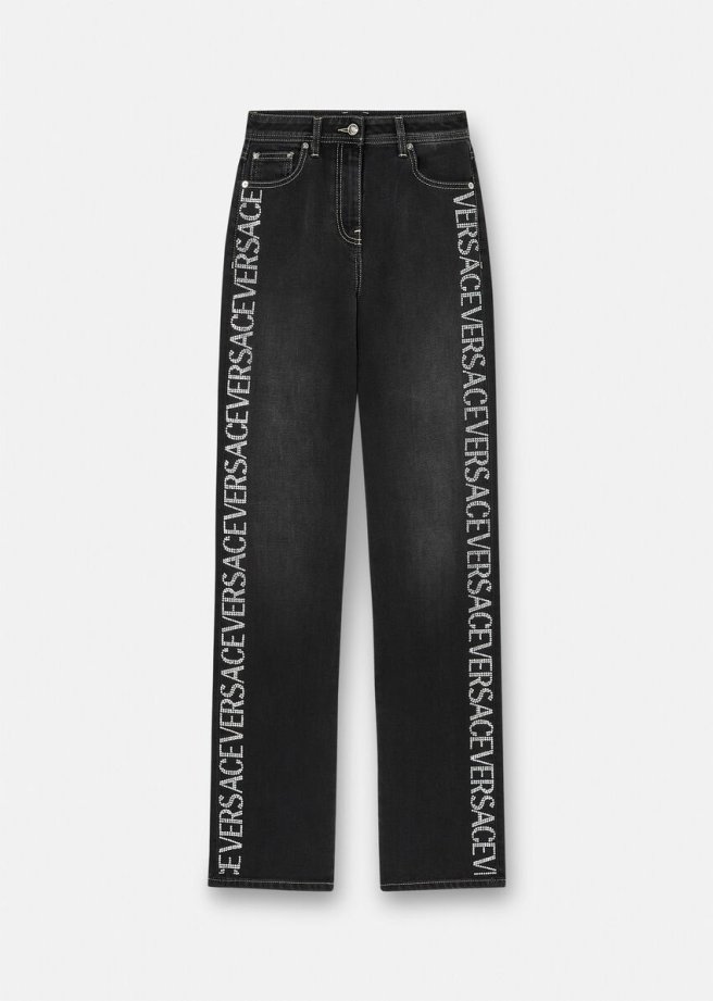 Women VERSACE Denim | Crystal Versace Allover Jeans Black